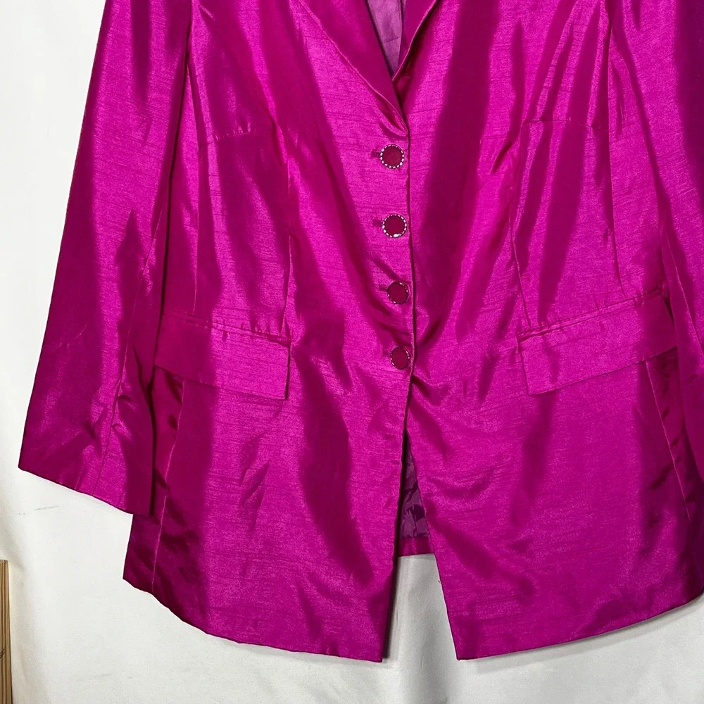 Emily Womens Magenta Pink Skirt Suit Set Rhinestone Buttons Plus‎ Size 18W